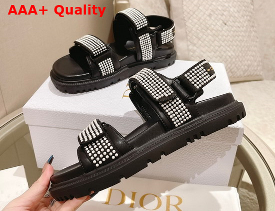 Dioract Sandal Black Technical Fabric and White Resin Pearls Replica