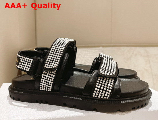 Dioract Sandal Black Technical Fabric and White Resin Pearls Replica