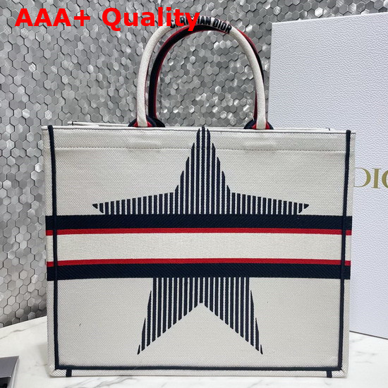 Dioralps Dior Book Tote White Three Tone Embroidery Replica