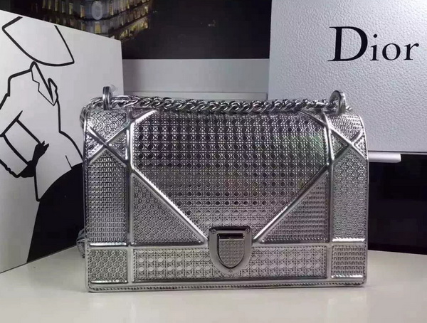 Diorama Bag Silver Tone Metallic Calfskin for Sale