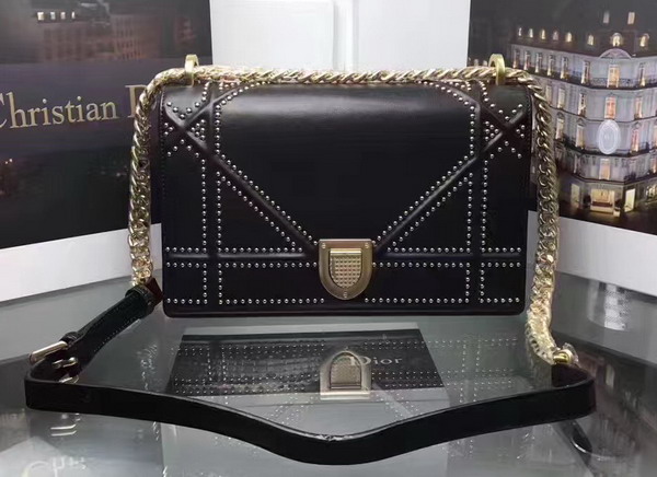 Diorama Bag in Black Studded Lambskin For Sale