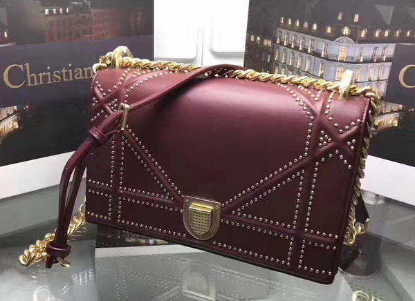 Diorama Bag in Bordeaux Studded Lambskin For Sale