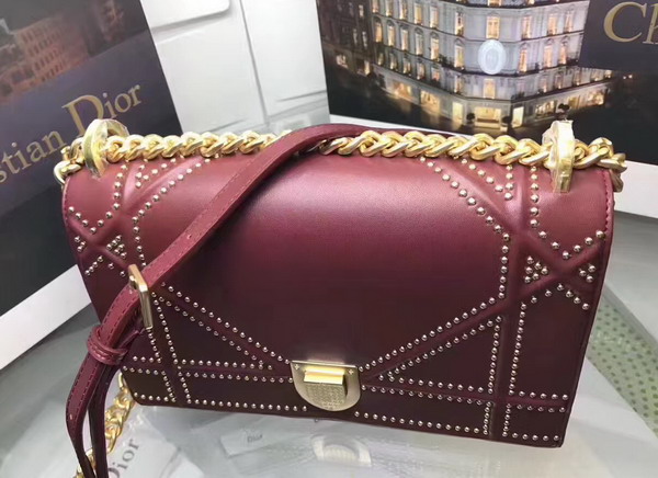 Diorama Bag in Bordeaux Studded Lambskin For Sale