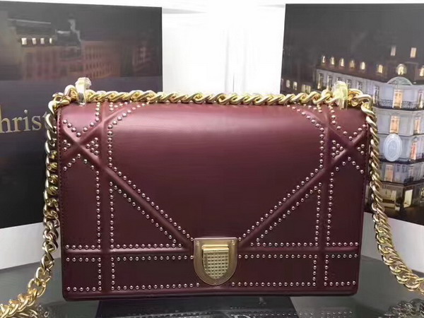 Diorama Bag in Bordeaux Studded Lambskin For Sale