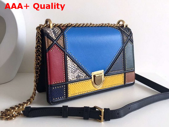 Diorama Bag in Multi Coloured Patchwork Leather with Studded Large Cannage Motif Replica