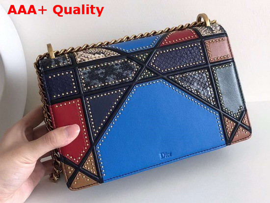 Diorama Bag in Multi Coloured Patchwork Leather with Studded Large Cannage Motif Replica