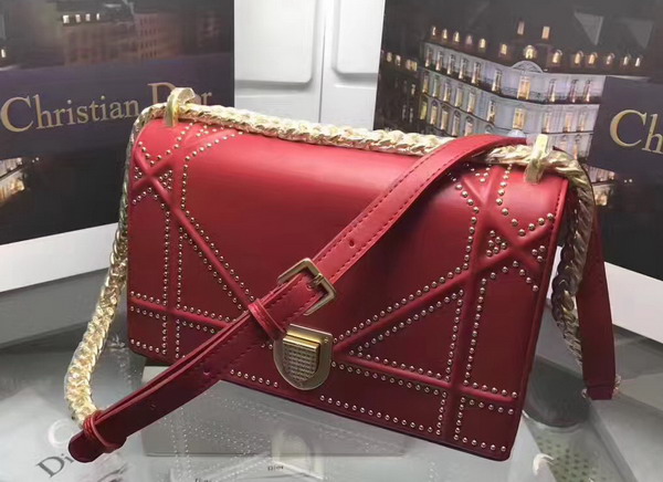 Diorama Bag in Red Studded Lambskin For Sale