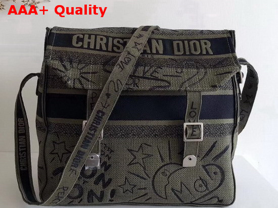 Diorcamp Messenger Bag in Green Embroidered Canvas Replica