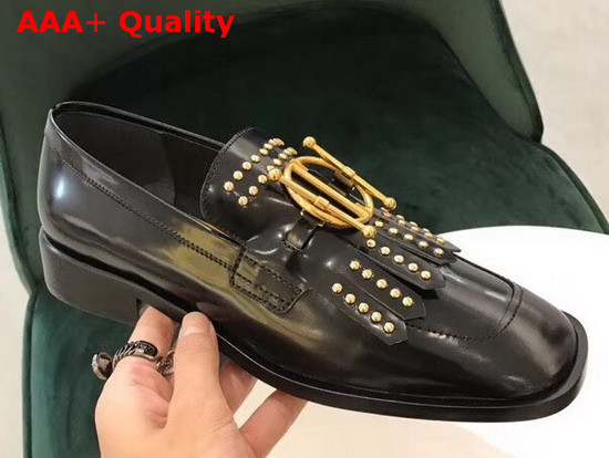 Diordirection Glazed Calfskin Loafer with Studs in Black Replica