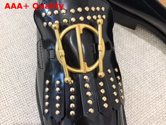 Diordirection Glazed Calfskin Loafer with Studs in Black Replica