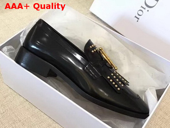 Diordirection Glazed Calfskin Loafer with Studs in Black Replica