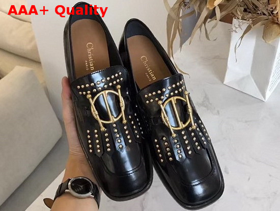 Diordirection Glazed Calfskin Loafer with Studs in Black Replica