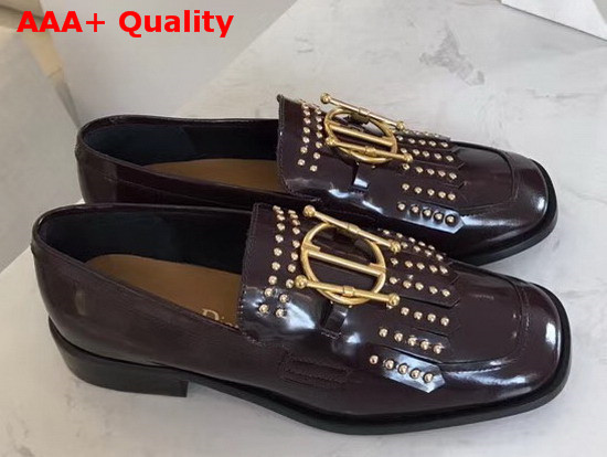 Diordirection Glazed Calfskin Loafer with Studs in Burgundy Replica