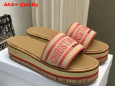 Dioriviera Dway Platform Slide Natural Raffia and Candy Pink Embroidered Cotton Replica