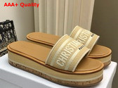 Dioriviera Dway Platform Slide Natural Raffia and White Embroidered Cotton Replica