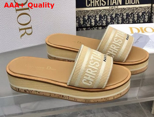 Dioriviera Dway Platform Slide Natural Raffia and White Embroidered Cotton Replica