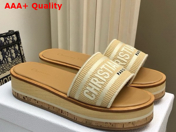 Dioriviera Dway Platform Slide Natural Raffia and White Embroidered Cotton Replica