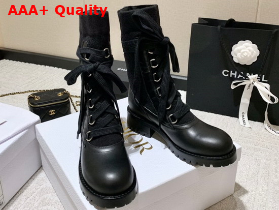 Diorland Lace Up Boot Black Calfskin and Cotton Replica