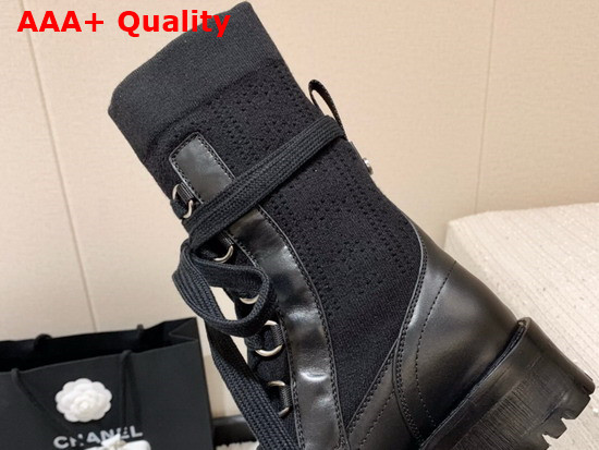 Diorland Lace Up Boot Black Calfskin and Cotton Replica