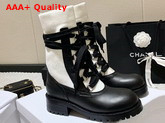 Diorland Lace Up Boot Black Calfskin and White Cotton Replica