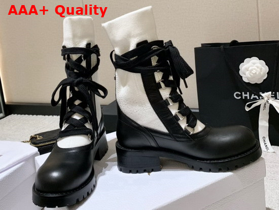 Diorland Lace Up Boot Black Calfskin and White Cotton Replica