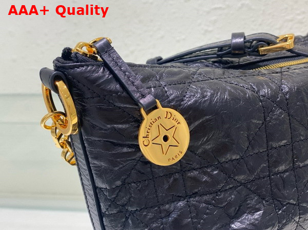 Diorstar Hobo Bag with Chain Black Macrocannage Crinkled Calfskin Replica