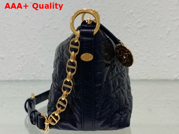 Diorstar Hobo Bag with Chain Black Macrocannage Crinkled Calfskin Replica