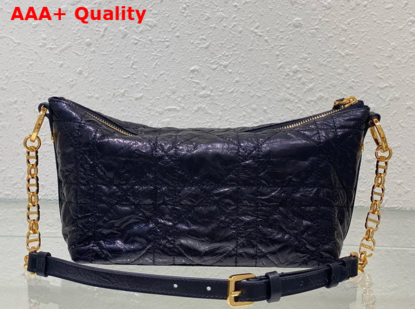 Diorstar Hobo Bag with Chain Black Macrocannage Crinkled Calfskin Replica