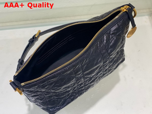 Diorstar Hobo Bag with Chain Black Macrocannage Crinkled Calfskin Replica