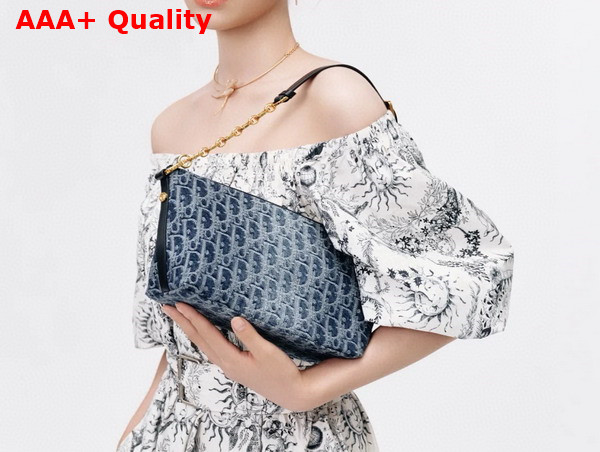 Diorstar Hobo Bag with Chain Blue Denim Dior Oblique Jacquard Replica