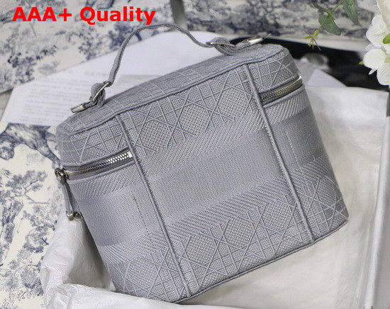 Diortravel Vanity Case Gray Stone Embroidered Cannage Canvas Replica