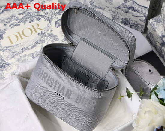 Diortravel Vanity Case Gray Stone Embroidered Cannage Canvas Replica