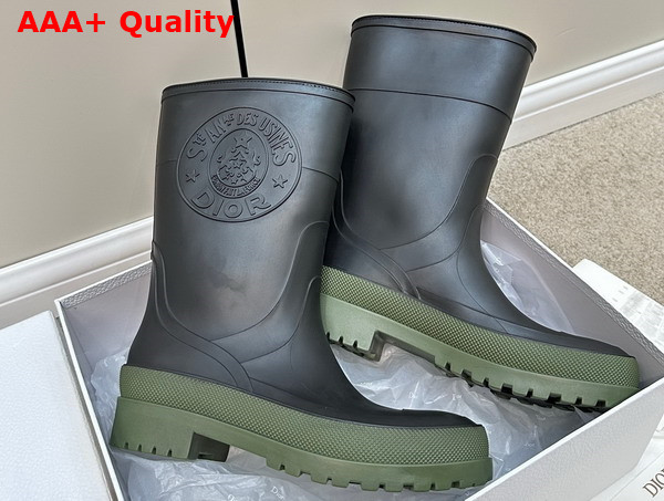 Diorunion Rain Boot Black and Khaki Two Tone Rubber with Dior Union Motif Replica