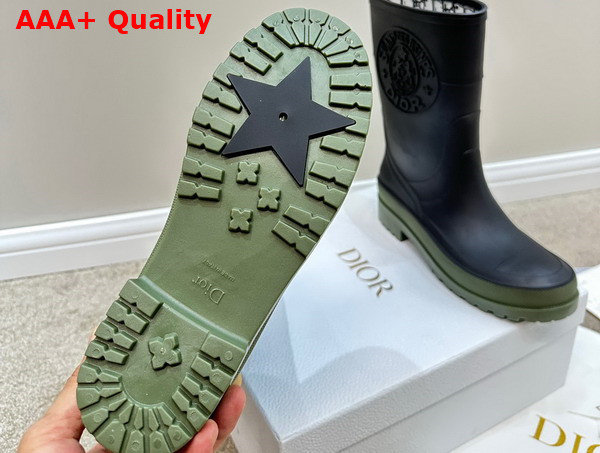 Diorunion Rain Boot Black and Khaki Two Tone Rubber with Dior Union Motif Replica