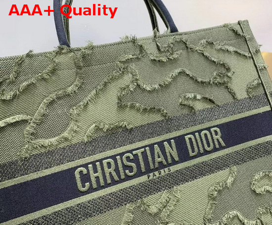 Green Dior Book Tote Camouflage Embroidered Canvas Bag Replica