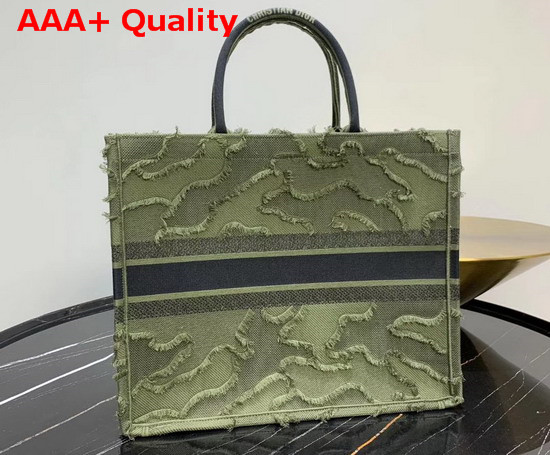 Green Dior Book Tote Camouflage Embroidered Canvas Bag Replica