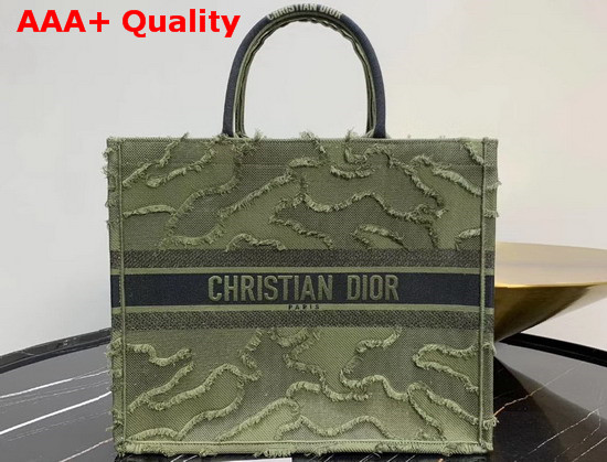 Green Dior Book Tote Camouflage Embroidered Canvas Bag Replica