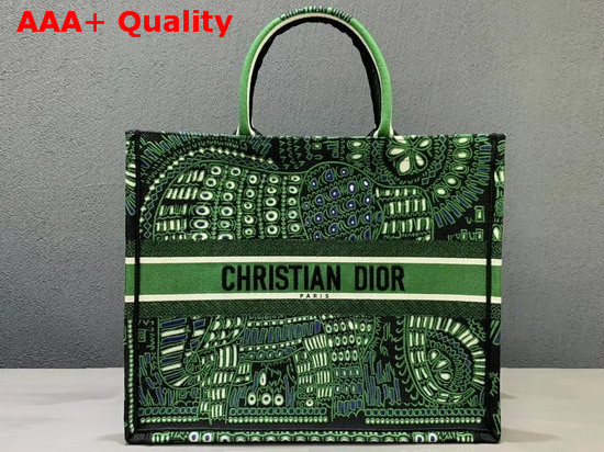 Green Dior Book Tote Dior Animals Embroidered Canvas Bag Replica