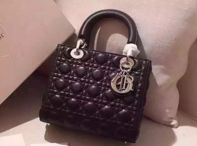 Lady Dior Bag Black Lambskin Silver Hardware for Sale