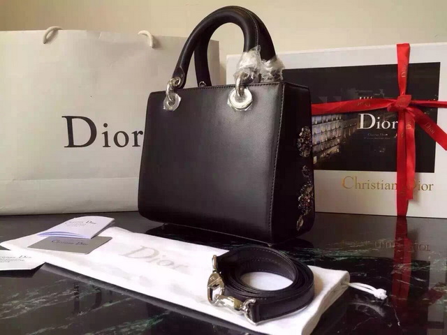 Lady Dior Bag Black Lambskin With Marquetry Flower for Sale