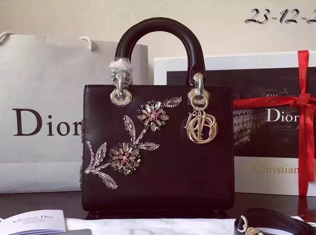 Lady Dior Bag Black Lambskin With Marquetry Flower for Sale