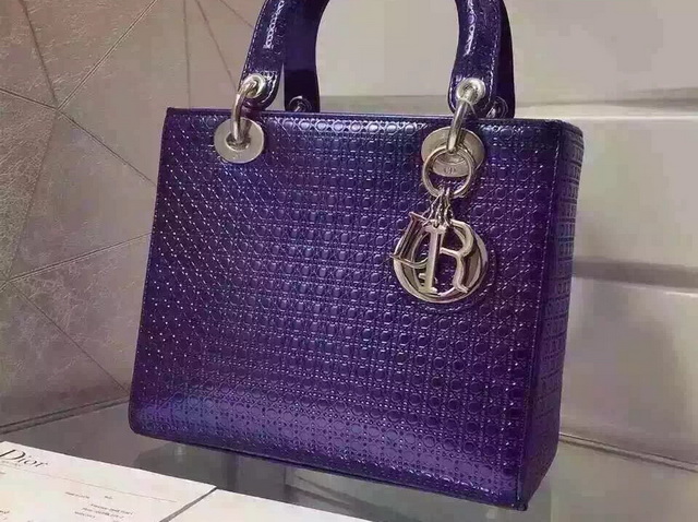 Lady Dior Bag Blue Metallic Calfskin With Micro Cannage Motif for Sale