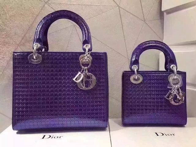 Lady Dior Bag Blue Metallic Calfskin With Micro Cannage Motif for Sale