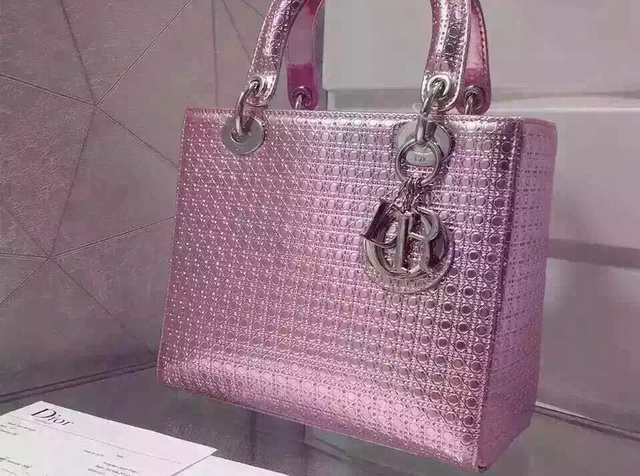 Lady Dior Bag Pink Metallic Calfskin With Micro Cannage Motif for Sale