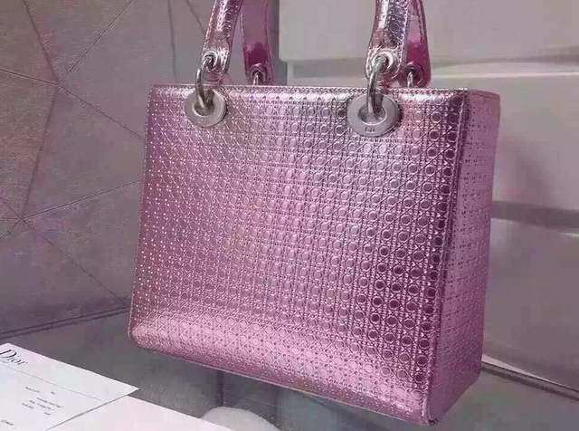 Lady Dior Bag Pink Metallic Calfskin With Micro Cannage Motif for Sale