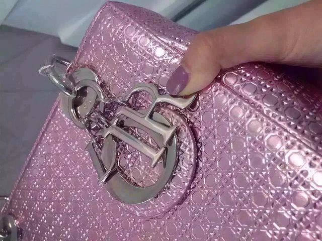 Lady Dior Bag Pink Metallic Calfskin With Micro Cannage Motif for Sale