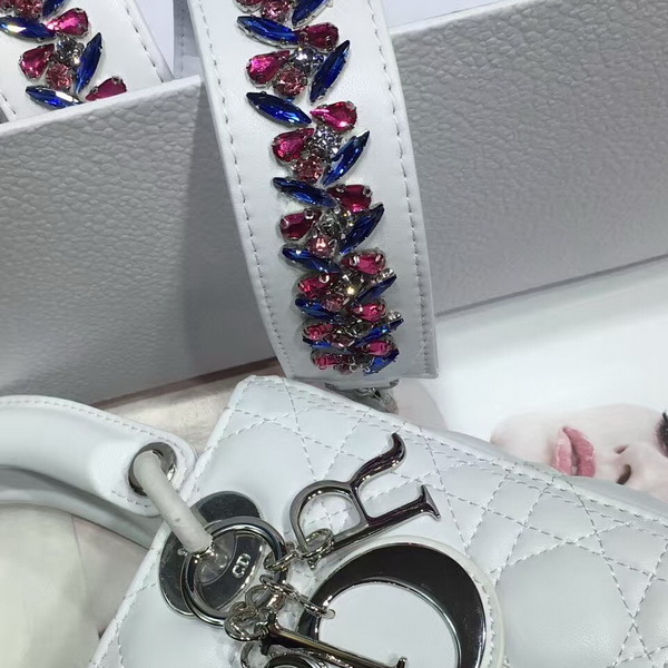 Lady Dior Bag White Lambskin Embroidered Shoulder Strap for Sale