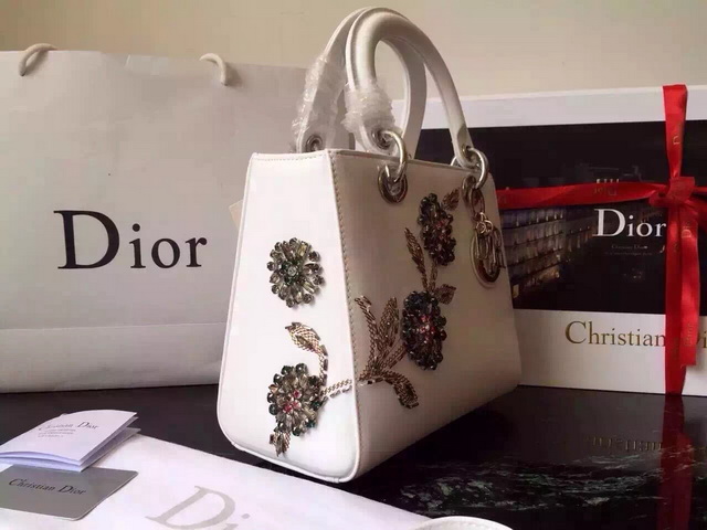 Lady Dior Bag White Paradise Calfskin Beading Flower for Sale