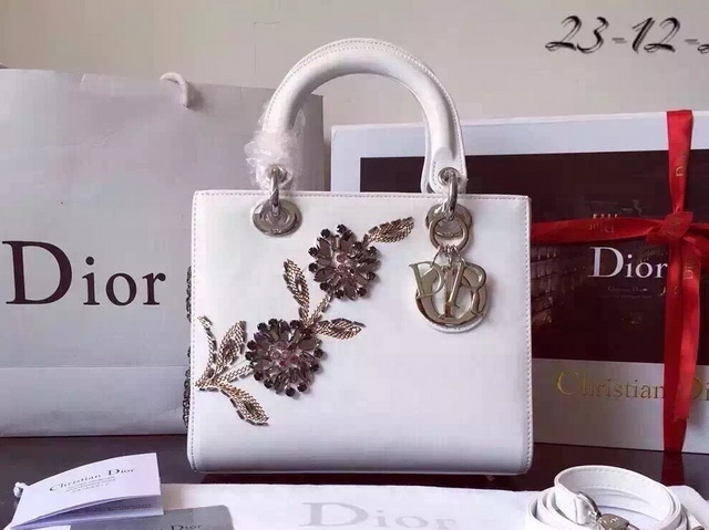 Lady Dior Bag White Paradise Calfskin Beading Flower for Sale