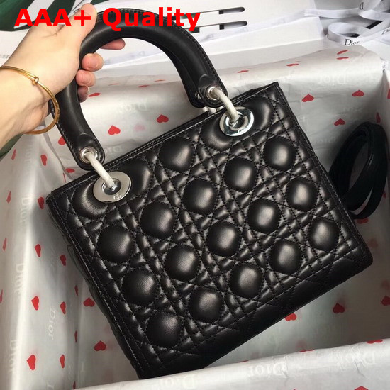 Lady Dior Bag in Black Cannage Lambskin with Silver Tone Jewellery Replica